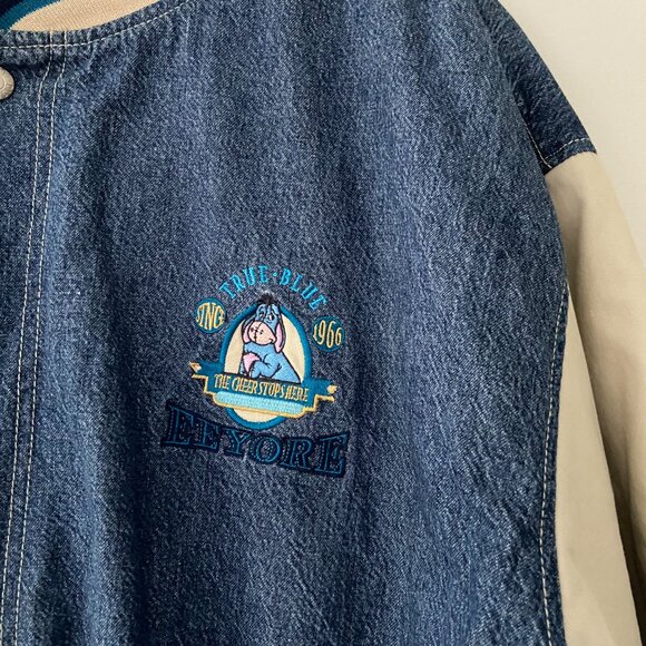Vintage Disney Winnie The Pooh EEYORE Denim Button Quilted Varsity Jacket XL - Picture 3 of 10